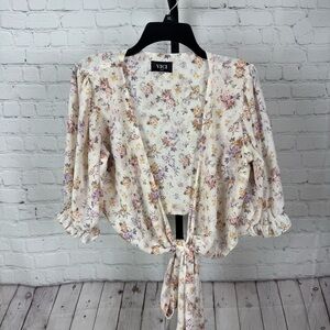 VICI Floral Tie Front Long Sleeve Crop Top Size Large